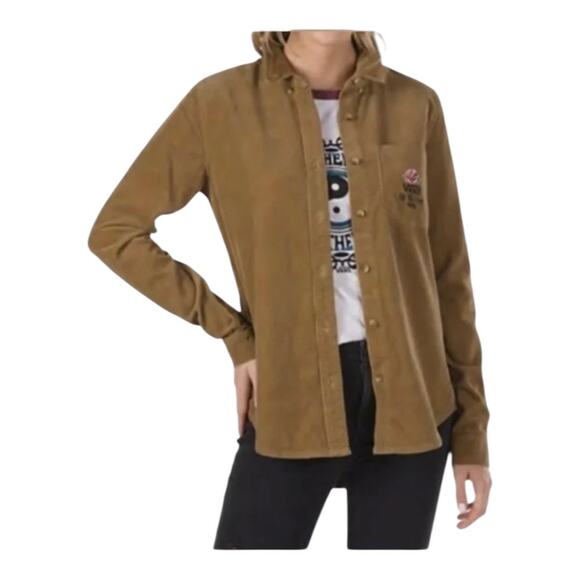 VANS Womens medium Overtime embroidered red Rose Corduroy Button Up Shirt - Picture 2 of 5